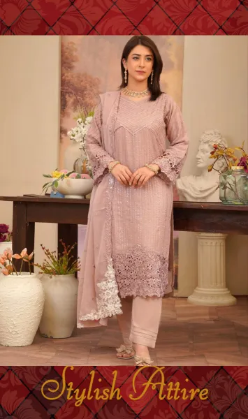 Pakistani Orginal Rangoon Chiffon Stitched 3 Pcs _ Mauve 